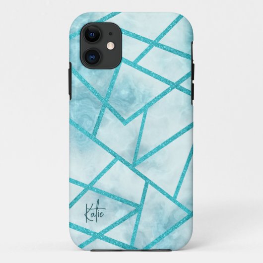 Coque iphone en marbre géométrique bleu (Dos)