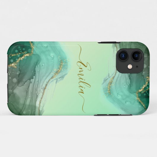 Coque iphone en marbre vert émeraude (Dos (Horizontal))
