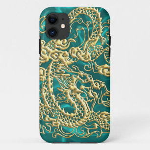 Coque iphone en satin Turquoise de Dragon Or Embos