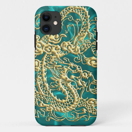 Coque iphone en satin Turquoise de Dragon Or Embos (Dos)