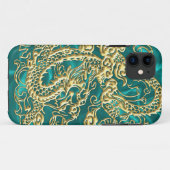 Coque iphone en satin Turquoise de Dragon Or Embos (Dos (Horizontal))