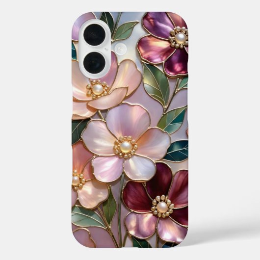 Coque iPhone Fleur Élégante Verre Teinté Rose Or (Verso)