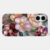 Coque iPhone Fleur Élégante Verre Teinté Rose Or (Verso (horizontal))