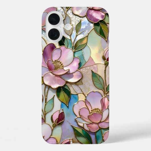 Coque iPhone Fleur Rose Élégant Vitrail (Verso)