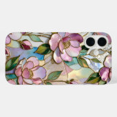 Coque iPhone Fleur Rose Élégant Vitrail (Verso (horizontal))