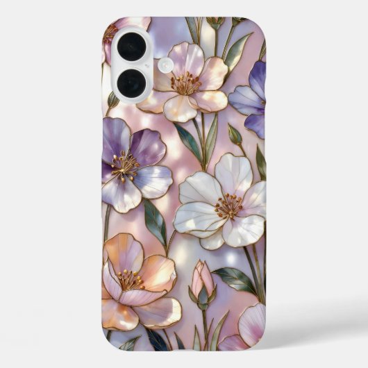 Coque iPhone Fleur rose vitrail Élégant (Verso)