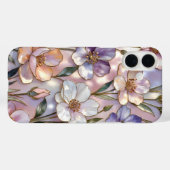 Coque iPhone Fleur rose vitrail Élégant (Verso (horizontal))