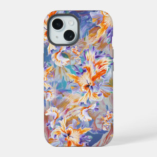 Coque iPhone Fleurie Abstraite Orange et Bleu Vibr