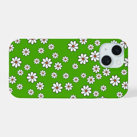 Coque Iphone fleurs blanches sur tapis vert (Verso Horizontal)