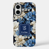 Coque iPhone Fleurs Bleu Nuit Opulentes Élégantes (Verso)