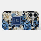 Coque iPhone Fleurs Bleu Nuit Opulentes Élégantes (Verso (horizontal))