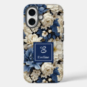 Coque iPhone Fleurs Navy Bleu Floral Élégant (Verso)
