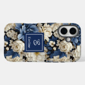 Coque iPhone Fleurs Navy Bleu Floral Élégant (Verso (horizontal))