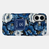 Coque iPhone Fleurs Navy Élégant Design Floral Ble (Verso (horizontal))