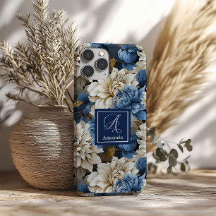 Coque iPhone Fleurs Navy Luxe Revêtement Floral Bl