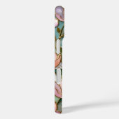 Coque iPhone Fleurs Roses Motif Vitrail Doré (Verso / Droite)