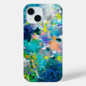 Coque iphone Floral Abstrait bleu et Turquoise (Verso)
