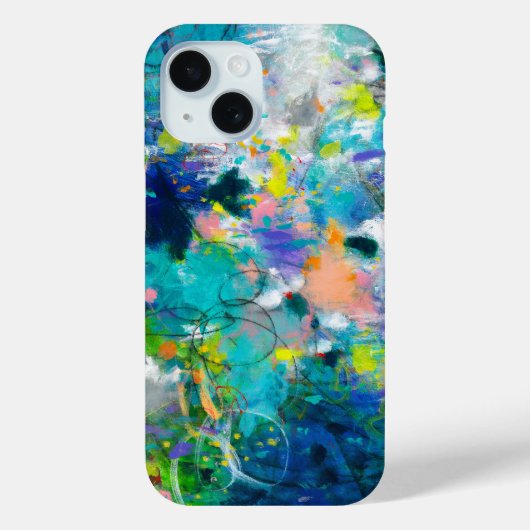 Coque iphone Floral Abstrait bleu et Turquoise (Verso)