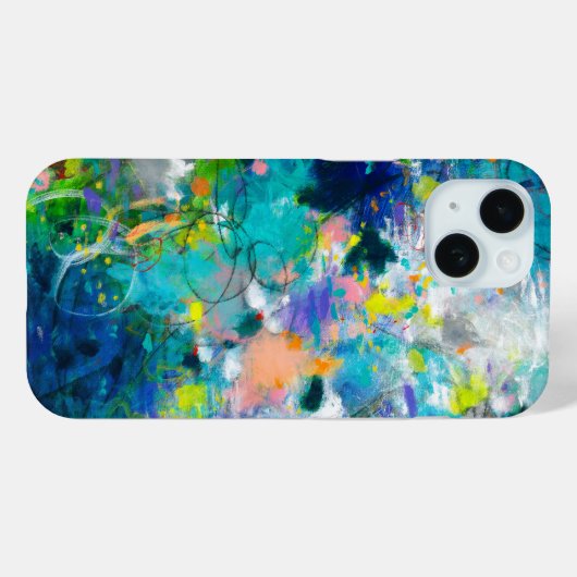 Coque iphone Floral Abstrait bleu et Turquoise (Verso (horizontal))