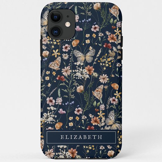 Coque iphone floral bleu de la marine Monogram