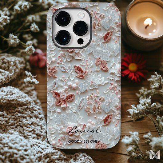 Coque iphone floral brodé personnalisé