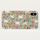 Coque iphone floral de corgi - menthe (Dos (Horizontal))