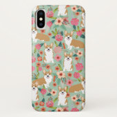 Coque iphone floral de corgi - menthe (Dos)
