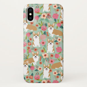 Coque iphone floral de corgi - menthe
