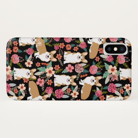 Coque iphone floral de corgi - noir (Dos (Horizontal))
