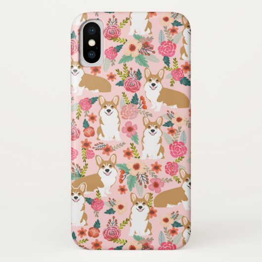 Coque iphone floral de corgi - rose (Dos)