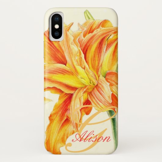 Coque iphone floral de daylily orange fait sur (Dos)