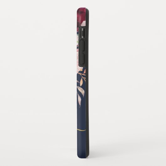 Coque iphone floral rose-bordeaux doré (Dos/Gauche)