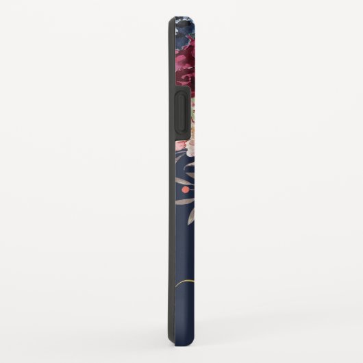 Coque iphone floral rose-bordeaux doré (Dos/Droite)