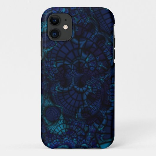 coque iphone fractal bleu foncé (Dos)