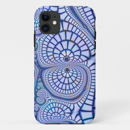 coque iphone fractal en mosaïque bleue et blanche (Dos)