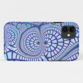coque iphone fractal en mosaïque bleue et blanche (Dos (Horizontal))