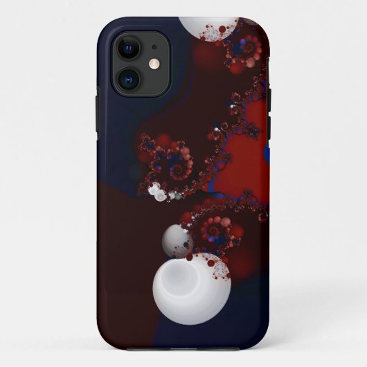 coque iphone fractal rouge blanc et bleu (Dos)