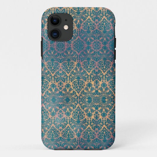 Coque iphone grunge floral de damassé bleue (Dos)