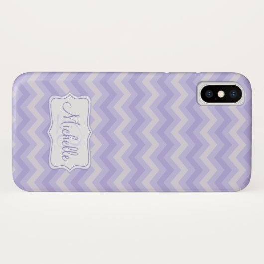 Coque iphone initial du nom pourpre à motif Zigzag (Dos (Horizontal))