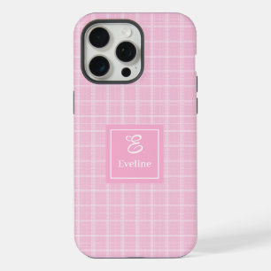 Coque iPhone Moderne à Carreaux Roses avec Nom Per