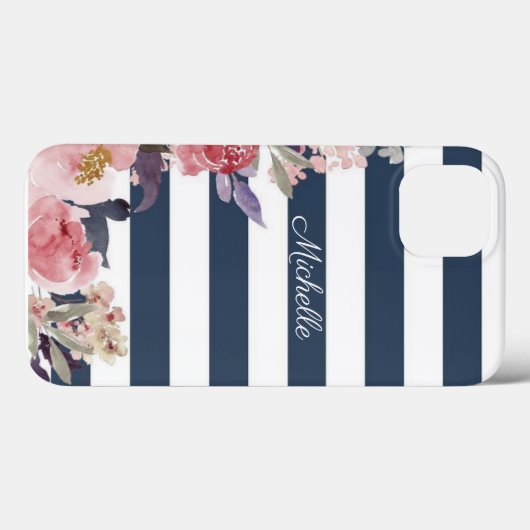 Coque iphone monogrammé à bande bleue et blanche (Verso (horizontal))