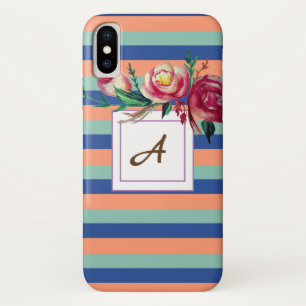 Coque iphone Monogramme à rayures florales