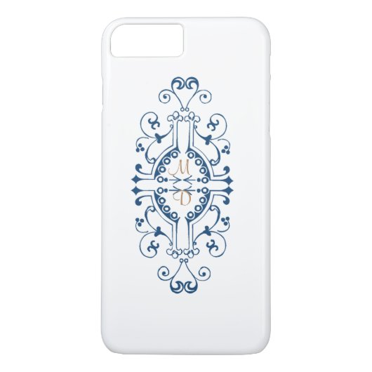 Coque iphone Monogramme bleu et or (Dos)