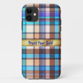 Coque iphone monogramme bleu plaid (Dos)