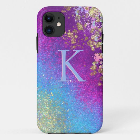 Coque iphone Monogramme Parties scintillant bleu é (Dos)