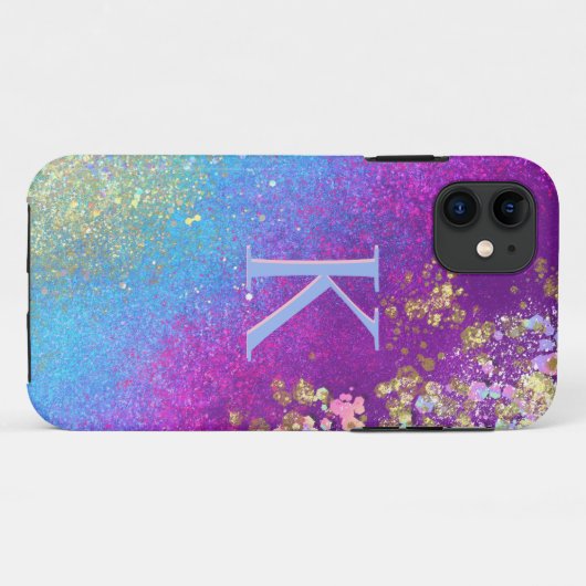 Coque iphone Monogramme Parties scintillant bleu é (Dos (Horizontal))