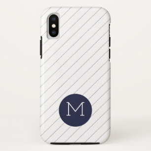 Coque iphone Monogramme rayé bleu de la marine cla