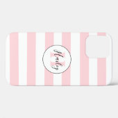 Coque iphone monogramme rose et blanc rayé (Verso (horizontal))