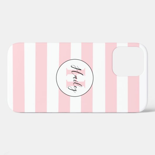 Coque iphone monogramme rose et blanc rayé (Verso (horizontal))