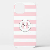 Coque iphone monogramme rose et blanc rayé (Verso)